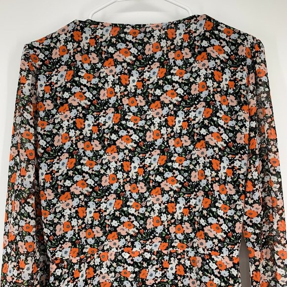 Missguided Dress Floral Print V Neck Long Sleeve Button Tie Waist Mini - Picture 11 of 12
